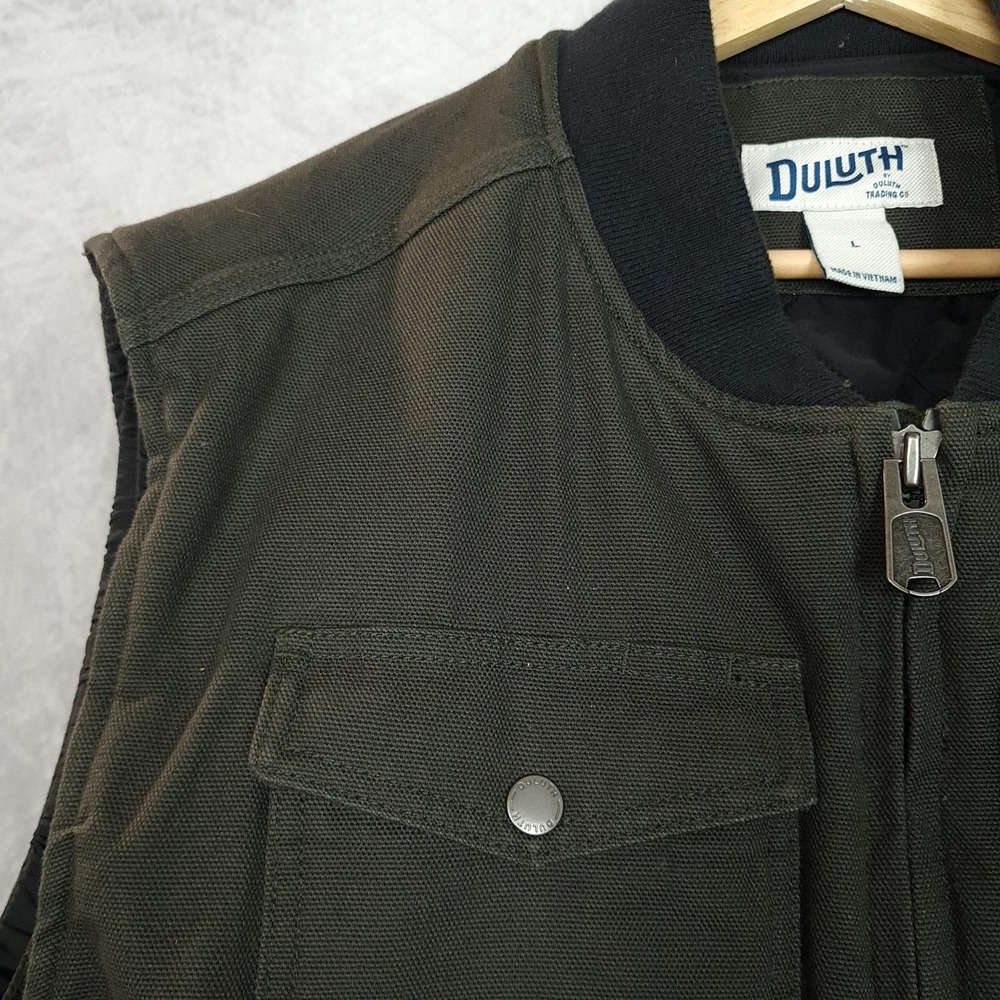 Duluth Trading Vest Mens Large Green Canvas Quilted Superior Fire Hose - Picture 4 of 16
